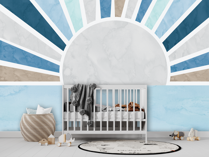 Boho Sunshine Wall Mural - Baby Blue