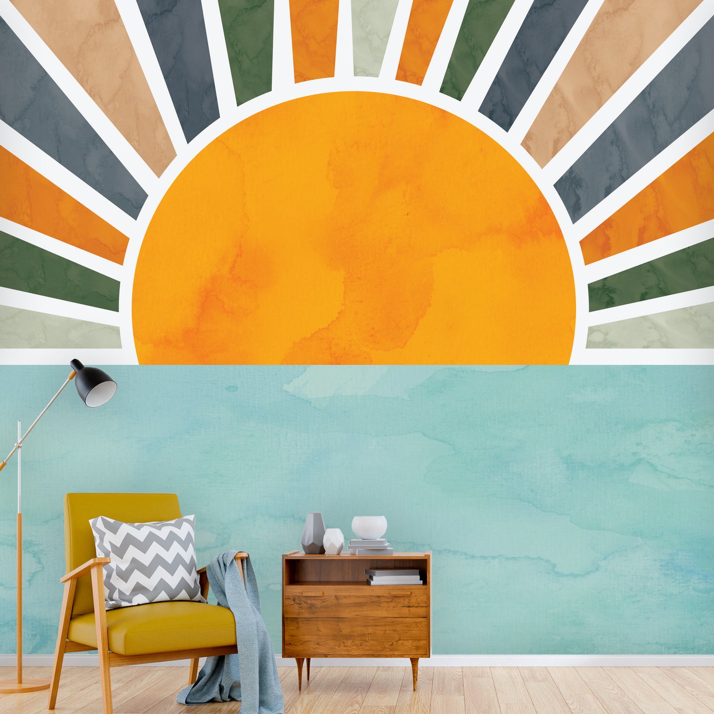 Boho Sunshine Wall Mural - Green