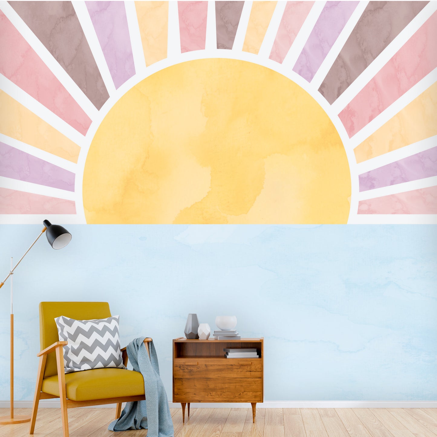 Boho Pink Sunshine Wall Mural - Pink