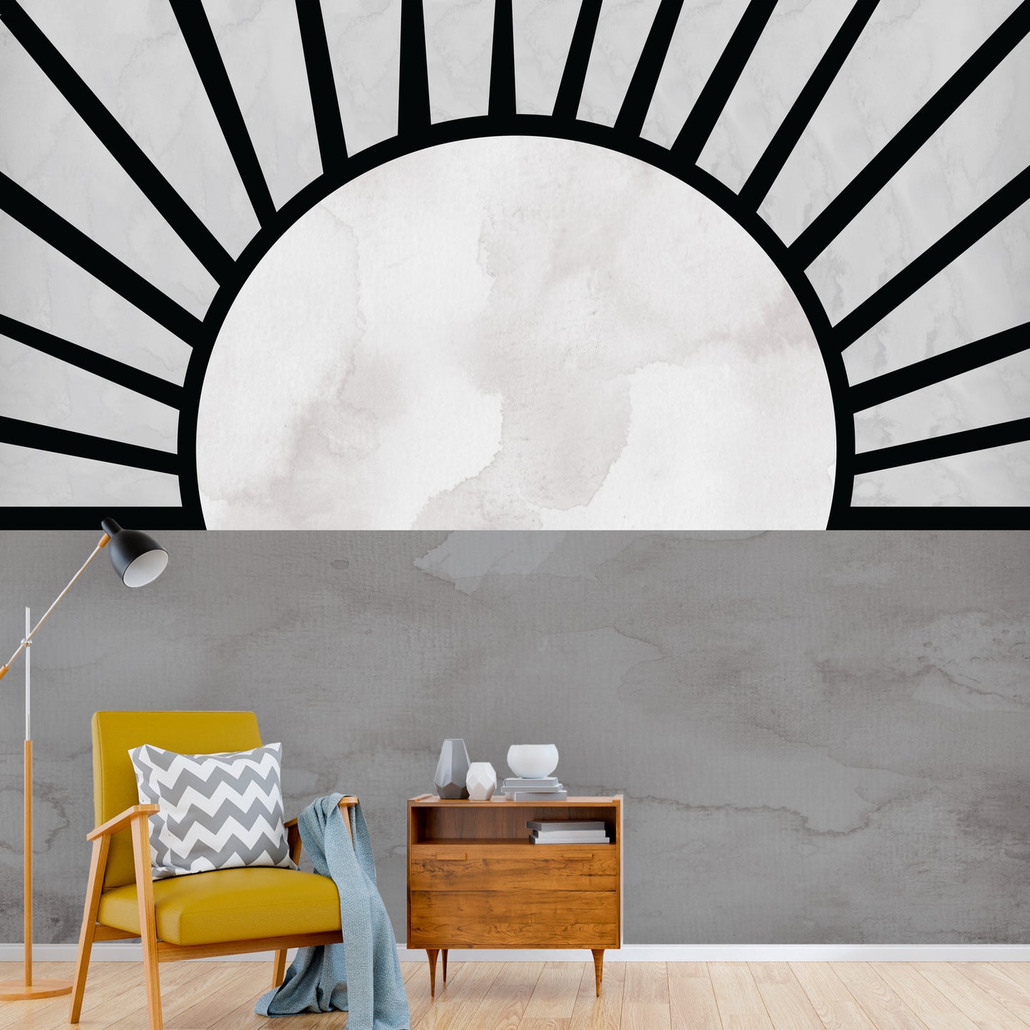 Boho Sunshine Wall Mural - Black & Gray