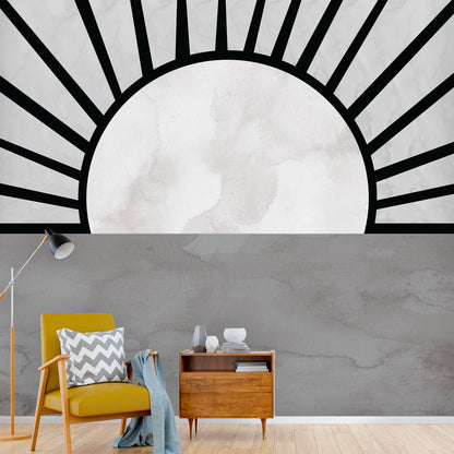 Boho Sunshine Wall Mural - Black & Gray