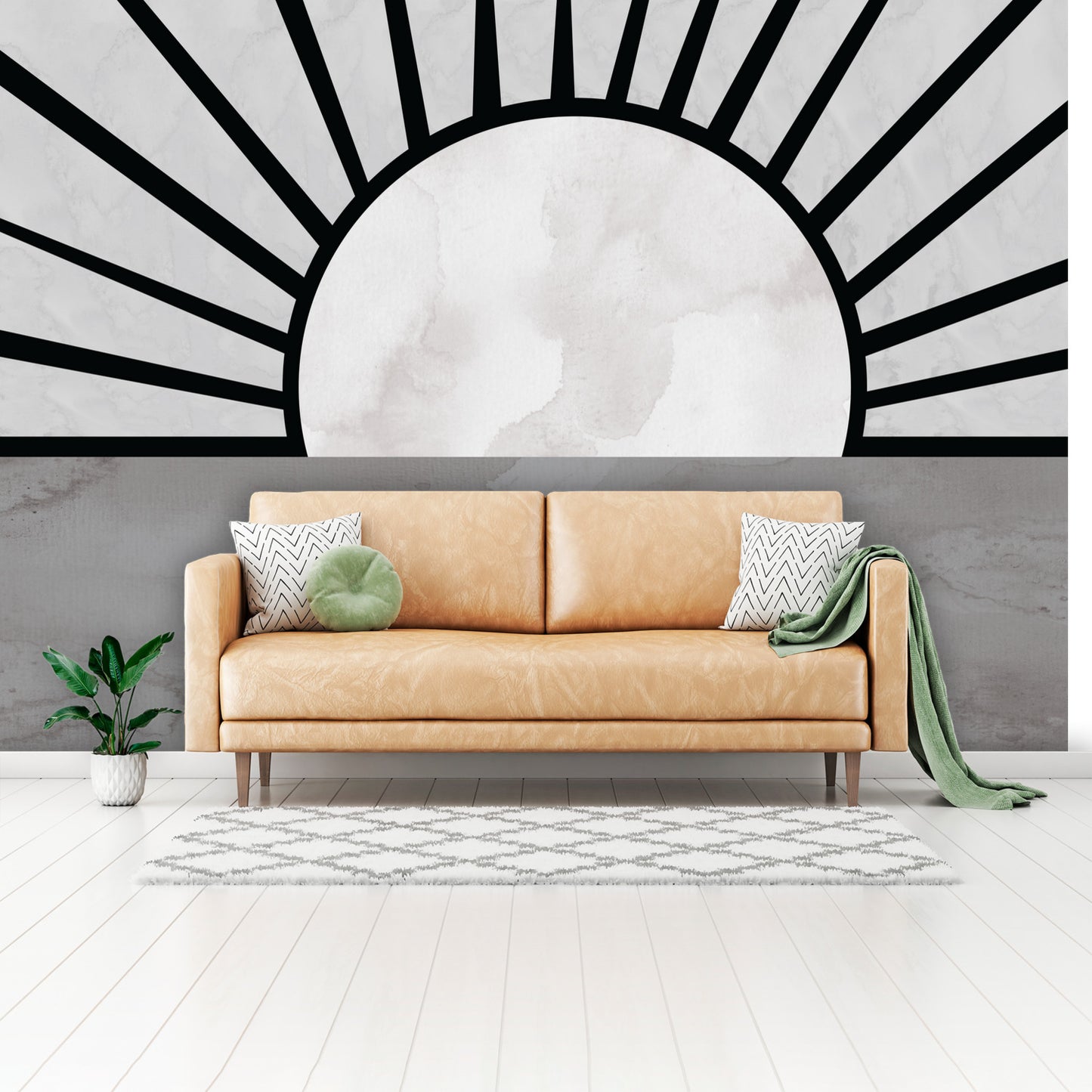 Boho Sunshine Wall Mural - Black & Gray