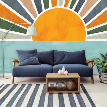 Boho Sunshine Wall Mural - Green