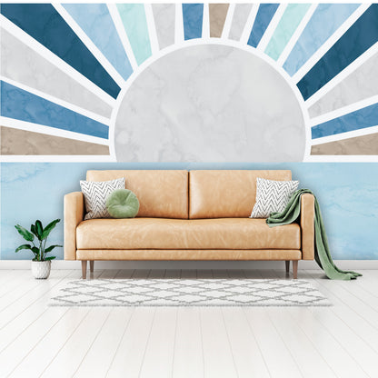 Boho Sunshine Wall Mural - Baby Blue