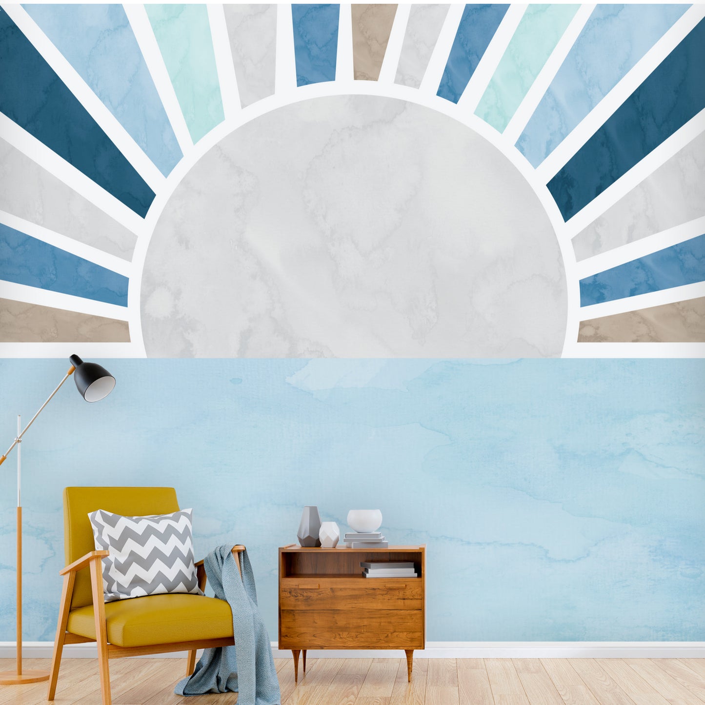 Boho Sunshine Wall Mural - Baby Blue