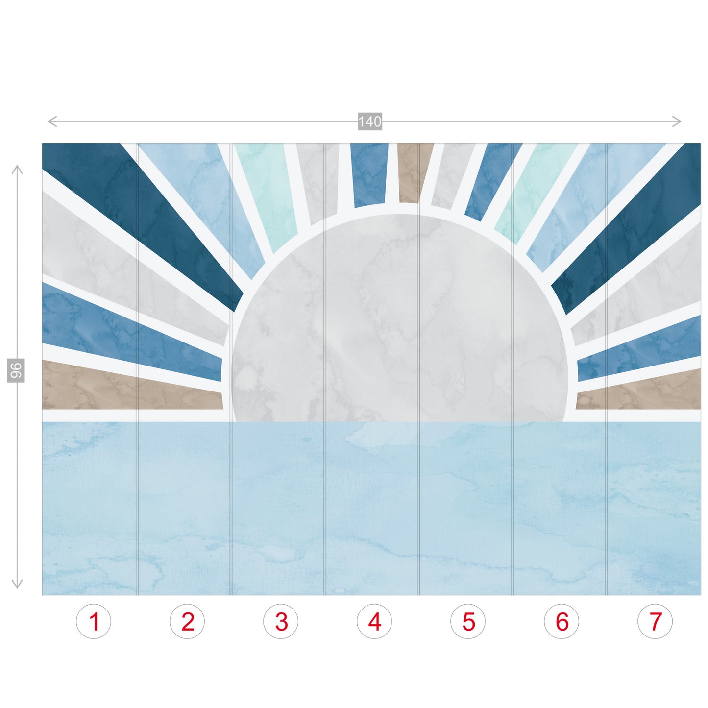 Boho Sunshine Wall Mural - Baby Blue