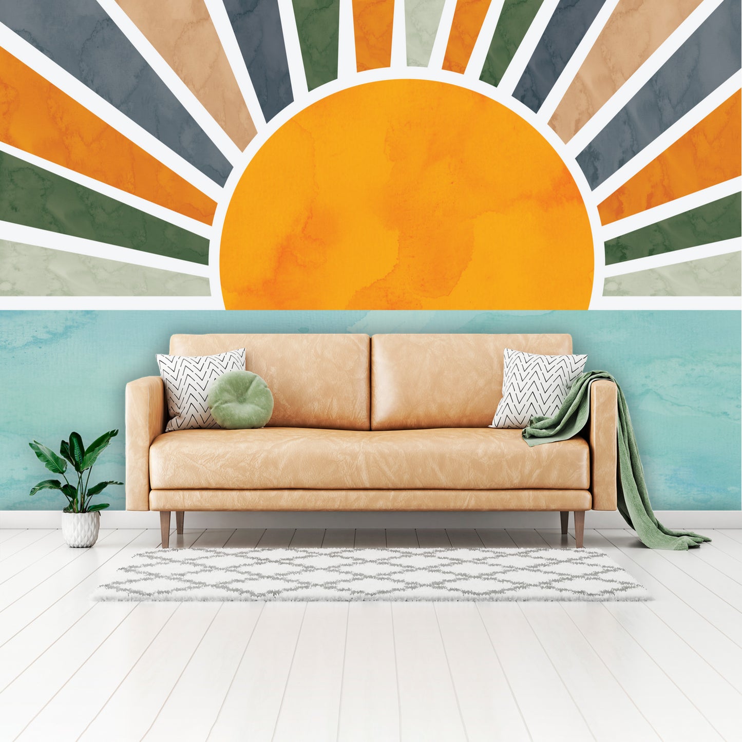 Boho Sunshine Wall Mural - Green