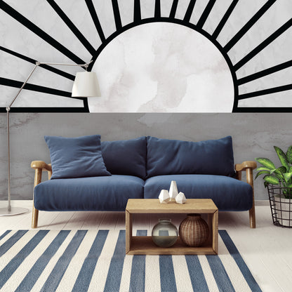 Boho Sunshine Wall Mural - Black & Gray