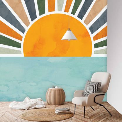 Boho Sunshine Wall Mural - Green