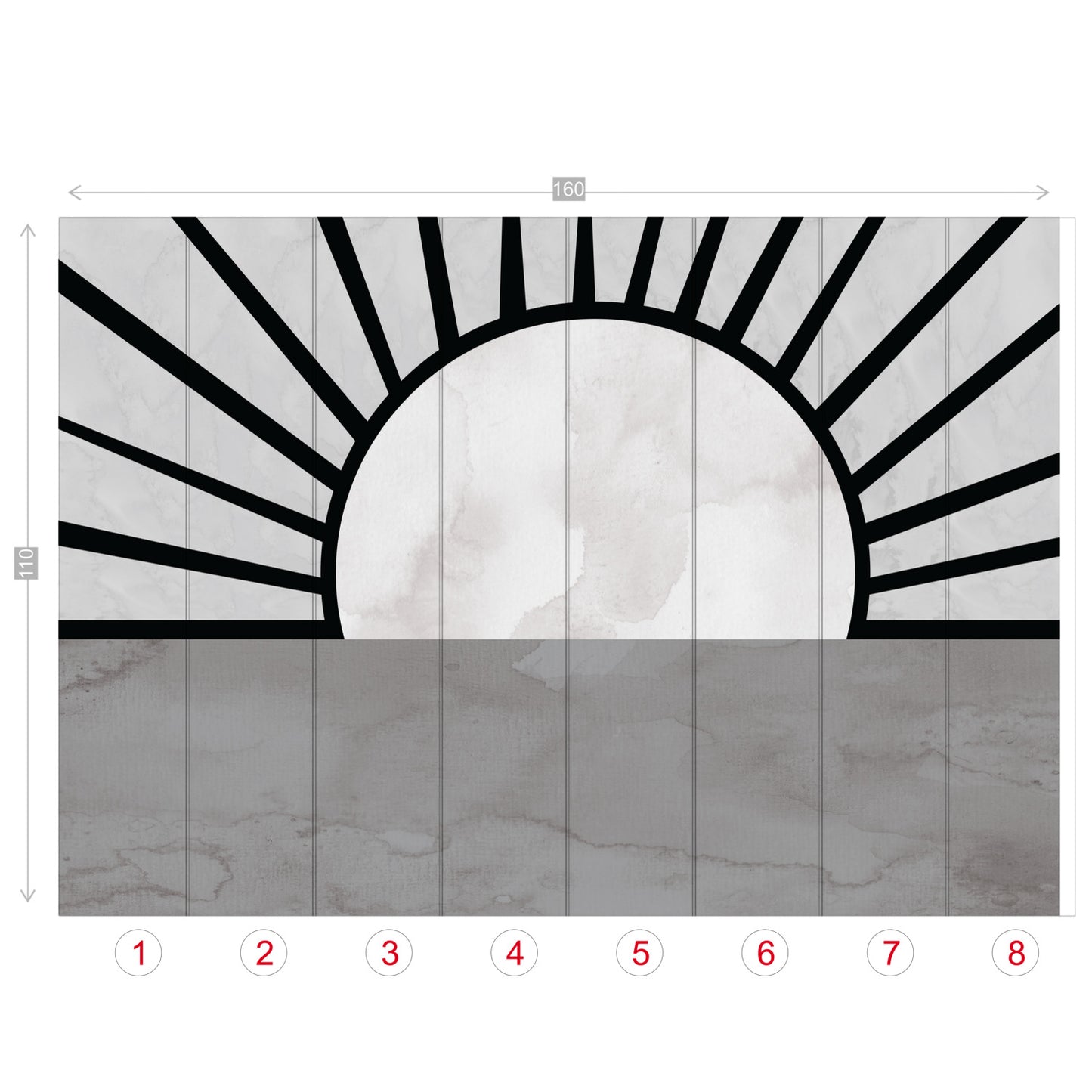 Boho Sunshine Wall Mural - Black & Gray