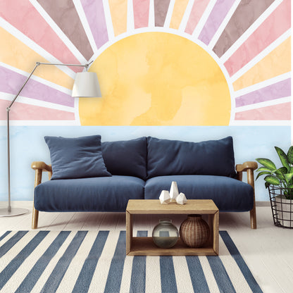 Boho Pink Sunshine Wall Mural - Pink