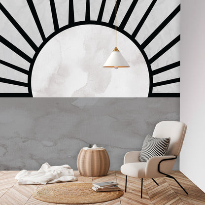 Boho Sunshine Wall Mural - Black & Gray