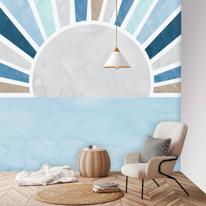 Boho Sunshine Wall Mural - Baby Blue