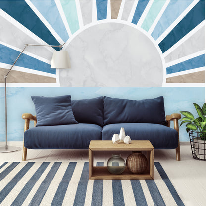 Boho Sunshine Wall Mural - Baby Blue