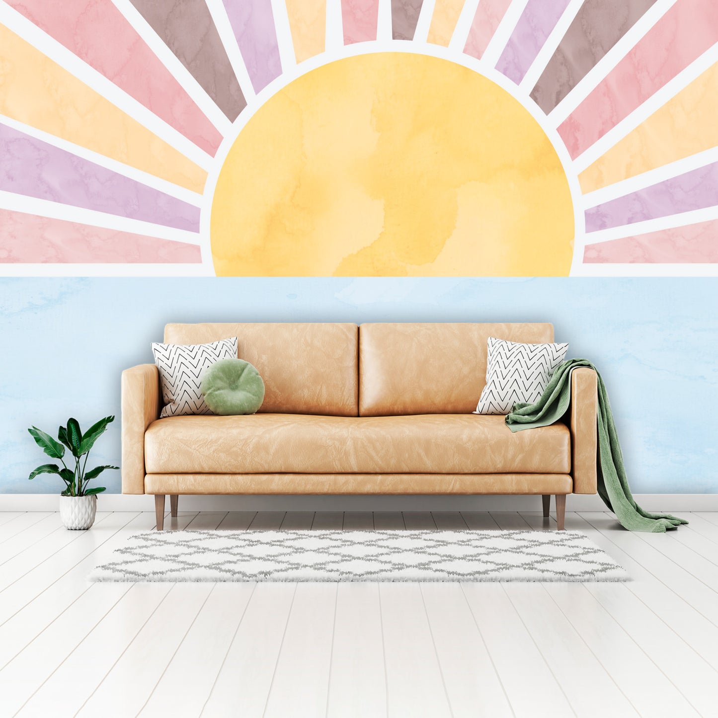 Boho Pink Sunshine Wall Mural - Pink