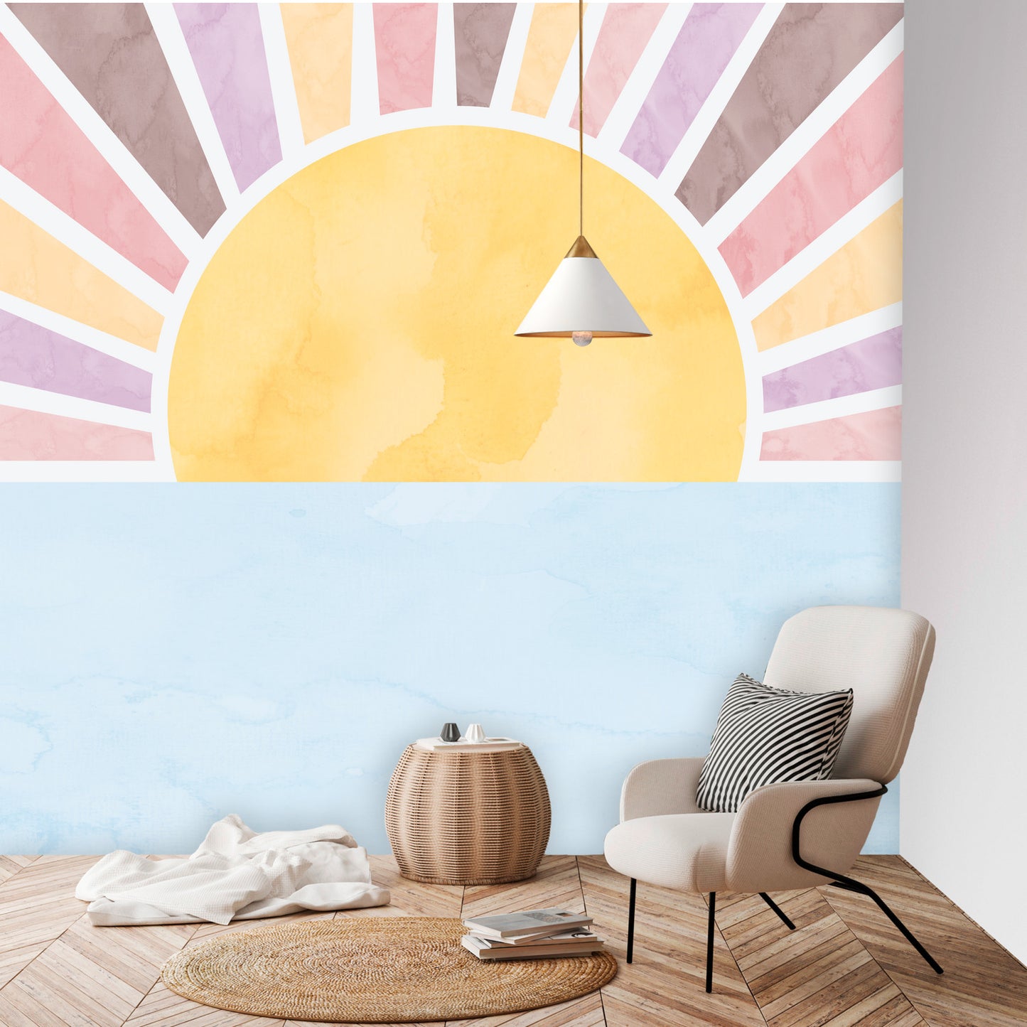 Boho Pink Sunshine Wall Mural - Pink